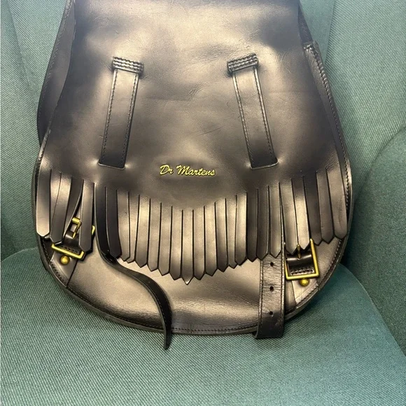 Black Leather Backpack with Fringe and Gold Accents Black Leather Backpack With Fringe - Etsy main image 3